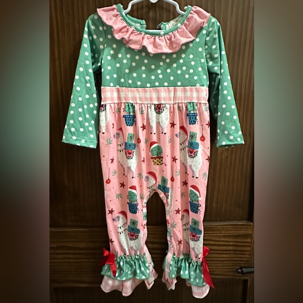 Marie Nicole Green and Pink Llamo/Cactus Print Kids Footie